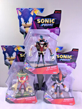 Sonic Prime Netflix Figures Shadow Gnarly Knuckles Dr. Deep New Yoke Lot of 3